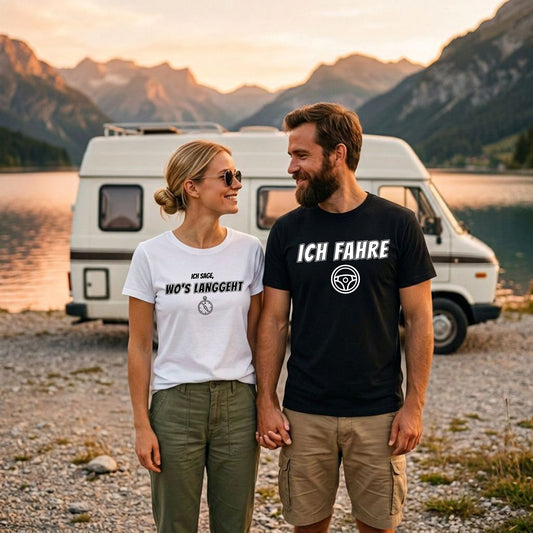Pärchen-Spar-Bundle - Ich fahre & ich sage, wo's langgeht (Shirts schwarz & weiß)