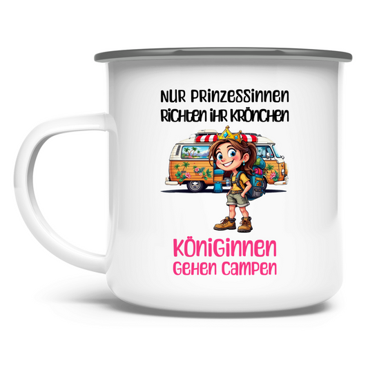 Königinnen gehen Campen - Emaille Tasse - Campingfamilie.de