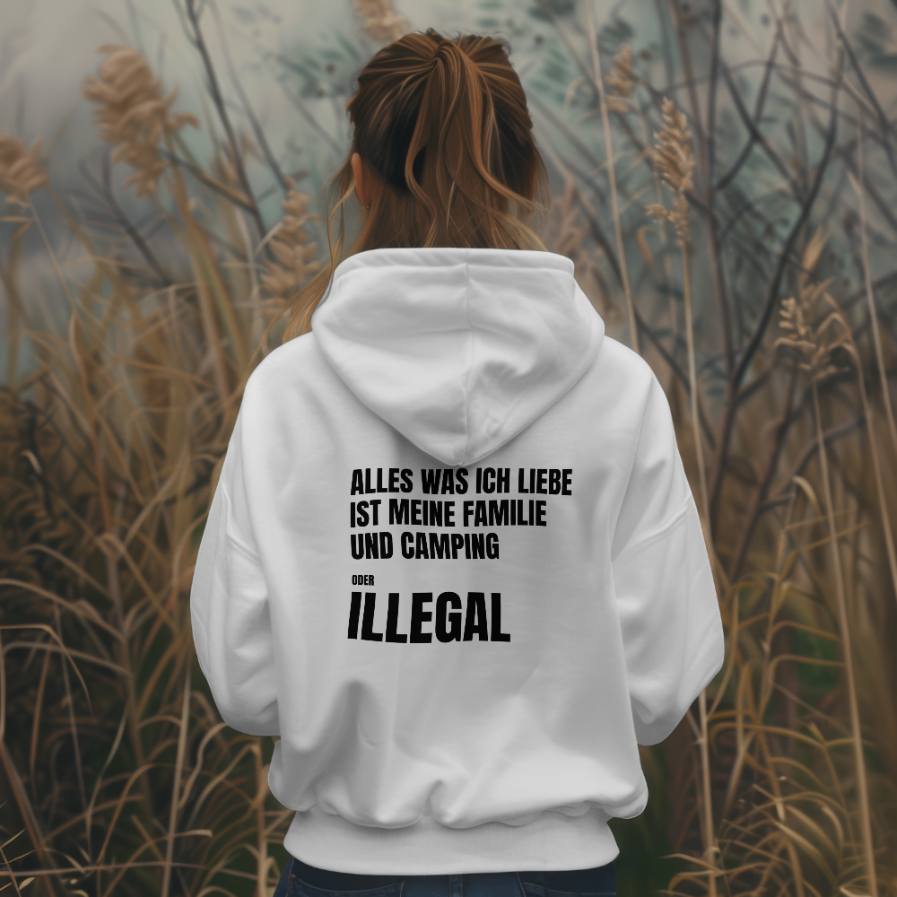 Alles was ich liebe ist meine Familie und Camping – Hoodie (Backprint)