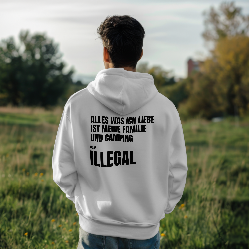 Alles was ich liebe ist meine Familie und Camping – Hoodie (Backprint)