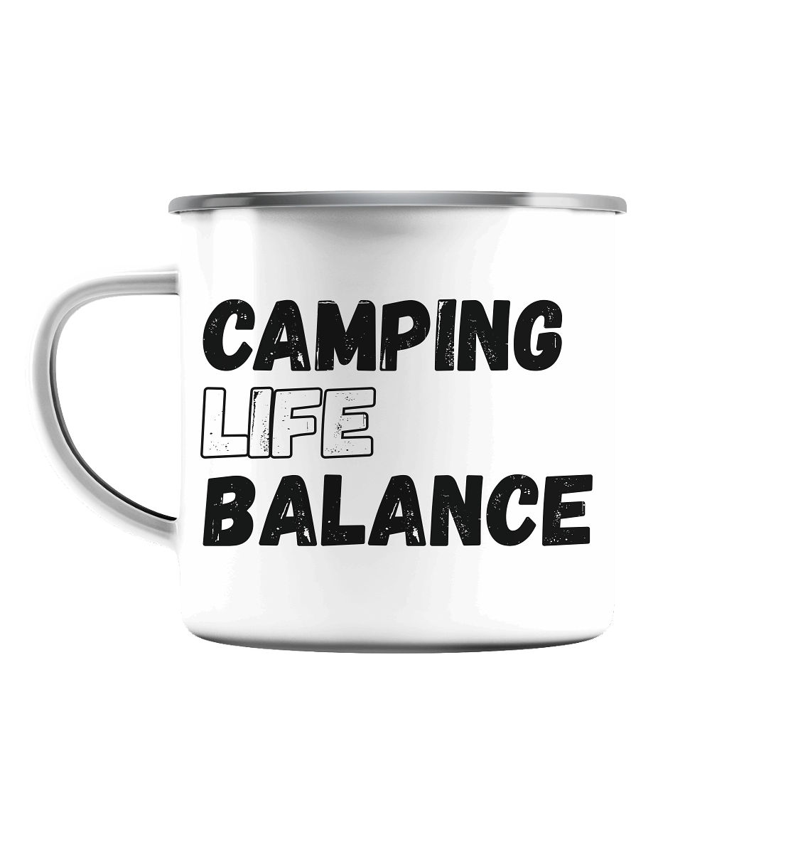 Camping Life Balance - Emaille Tasse (Silber)