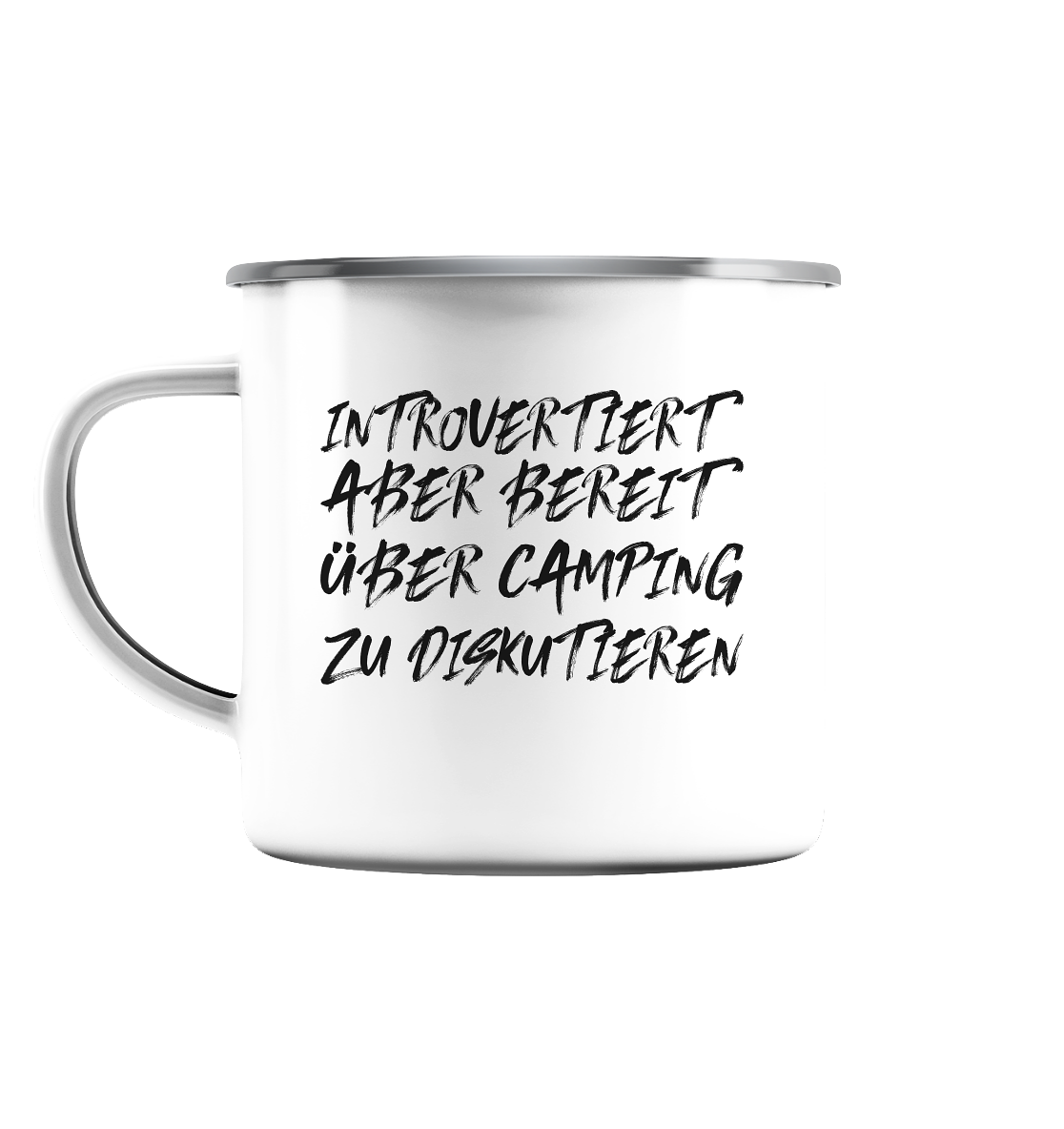 Introvertiert aber bereit über Camping zu diskutieren - Emaille Tasse (Silber)