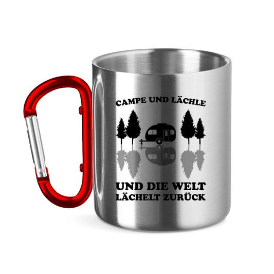 Campe und lächle - Edelstahl Tasse - Campingfamilie.de