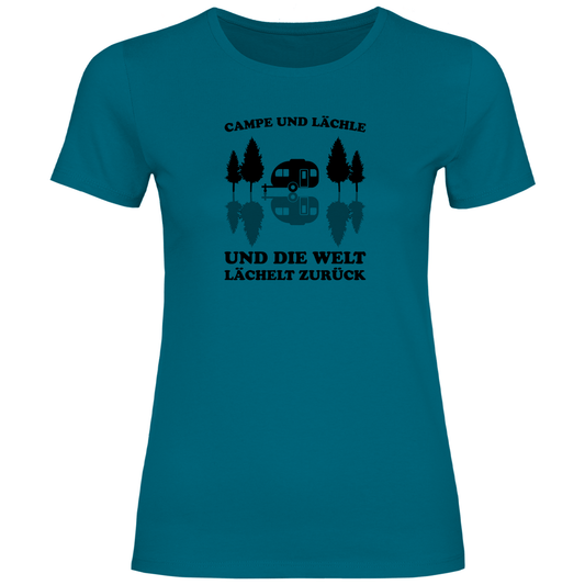 Campe und lächle - Frauen Shirt - Campingfamilie.de