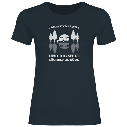 Campe und lächle - Frauen Shirt - Campingfamilie.de