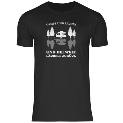 Campe und lächle - Männer Shirt - Campingfamilie.de