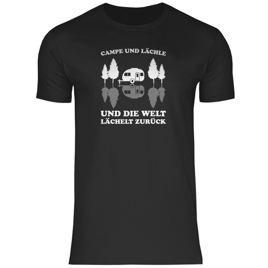 Campe und lächle - Männer Shirt - Campingfamilie.de