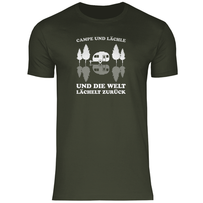 Campe und lächle - Männer Shirt - Campingfamilie.de