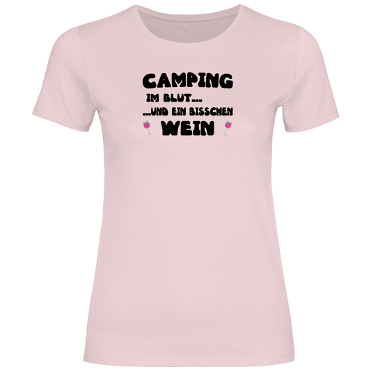 Camping im Blut...und ein bisschen Wein - Frauen Shirt - Campingfamilie.de