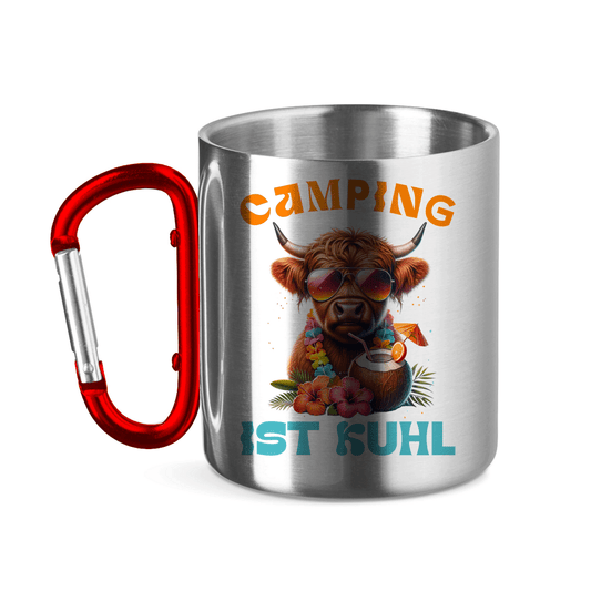 Camping ist kuhl - Edelstahltasse mit Karabinergriff - Campingfamilie.de