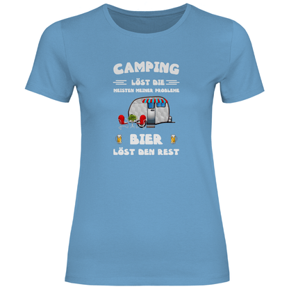 Camping löst die meisten Probleme, Bier den Rest - Frauen Shirt - Campingfamilie.de