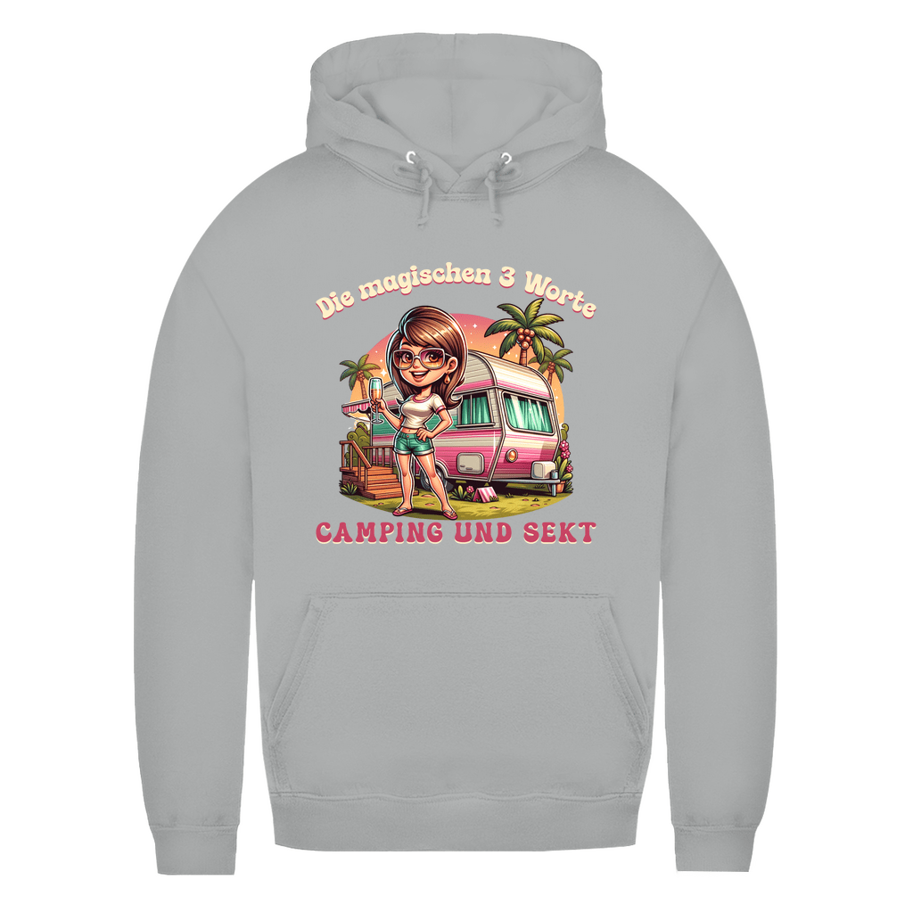 Die magischen 3 Worte: Camping & Sekt - Frauen Hoodie - Campingfamilie.de