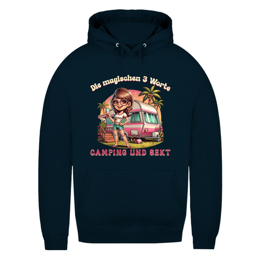 Die magischen 3 Worte: Camping & Sekt - Frauen Hoodie - Campingfamilie.de