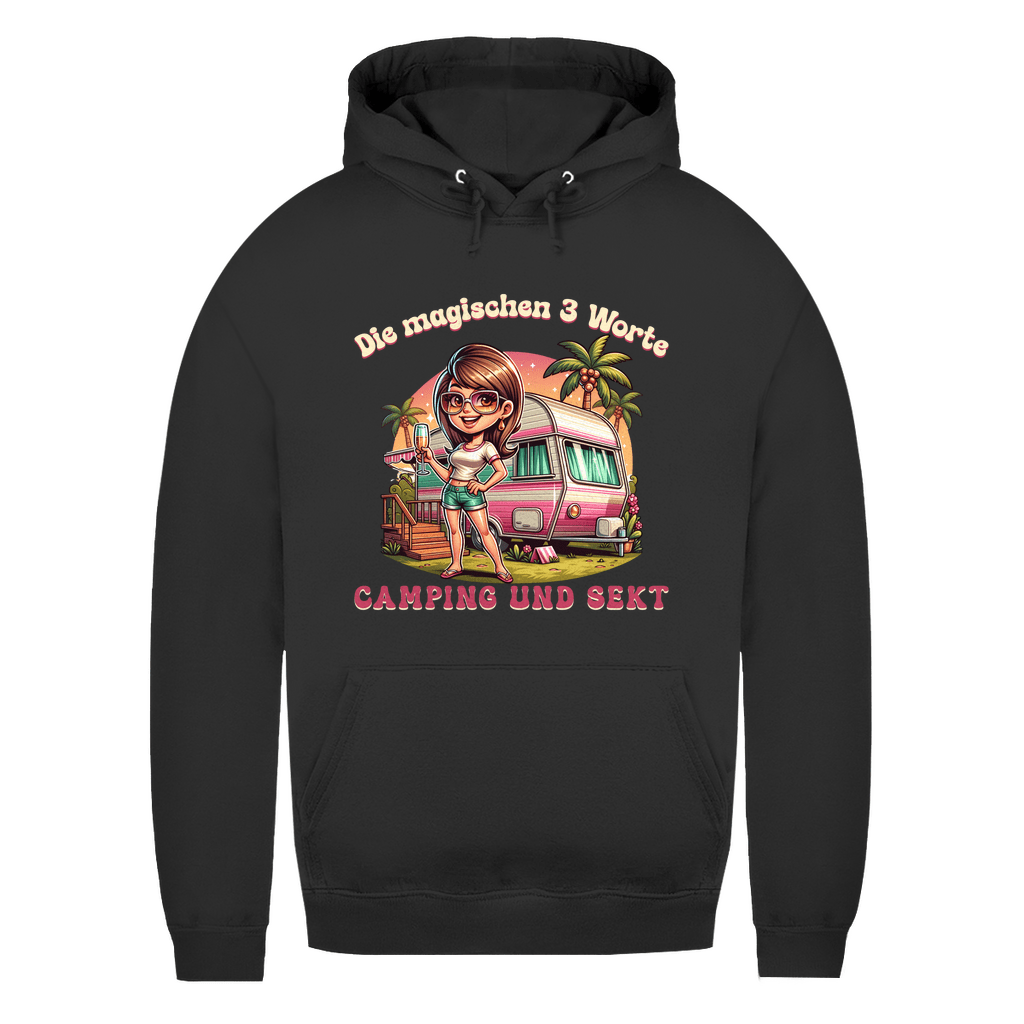 Die magischen 3 Worte: Camping & Sekt - Frauen Hoodie - Campingfamilie.de