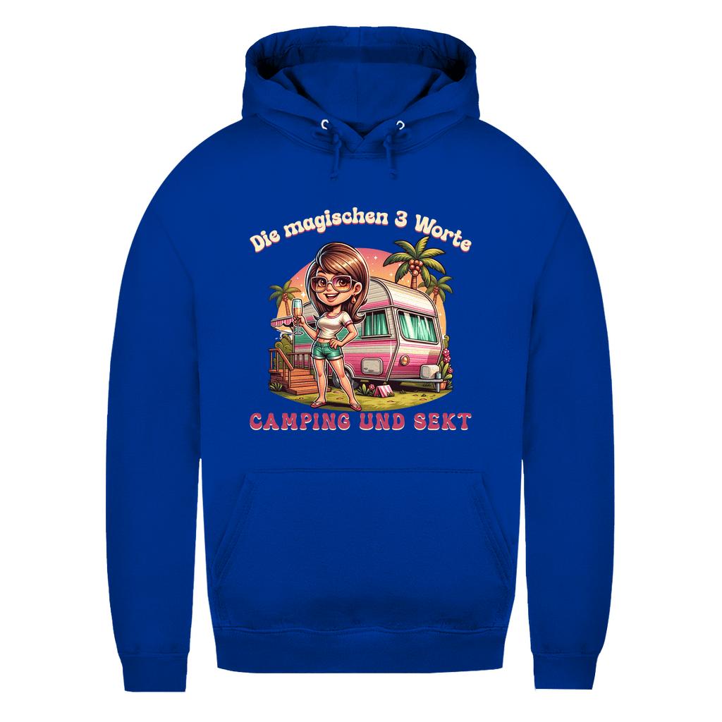 Die magischen 3 Worte: Camping & Sekt - Frauen Hoodie - Campingfamilie.de