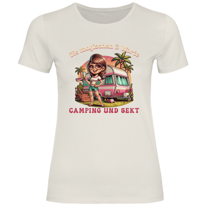 Die magischen 3 Worte: Camping & Sekt - Frauen Shirt - Campingfamilie.de