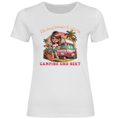Die magischen 3 Worte: Camping & Sekt - Frauen Shirt - Campingfamilie.de