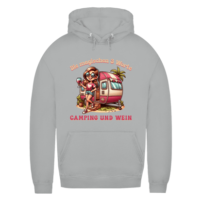 Die magischen 3 Worte: Camping & Wein - Frauen Hoodie - Campingfamilie.de