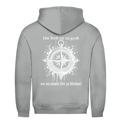 Die Welt ist zu groß, um an einem Ort zu bleiben! - Backprint Männer Hoodie - Campingfamilie.de