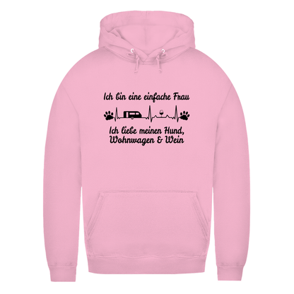 Einfache Frau - Liebe meinen Hund, Wohnwagen und Wein - Frauen Hoodie - Campingfamilie.de