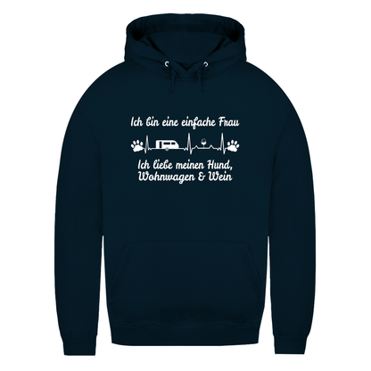 Einfache Frau - Liebe meinen Hund, Wohnwagen und Wein - Frauen Hoodie - Campingfamilie.de