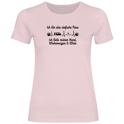 Einfache Frau - Liebe meinen Hund, Wohnwagen und Wein - Frauen Shirt - Campingfamilie.de