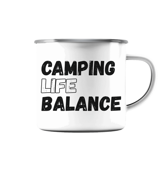 Camping Life Balance - Emaille Tasse (Silber)