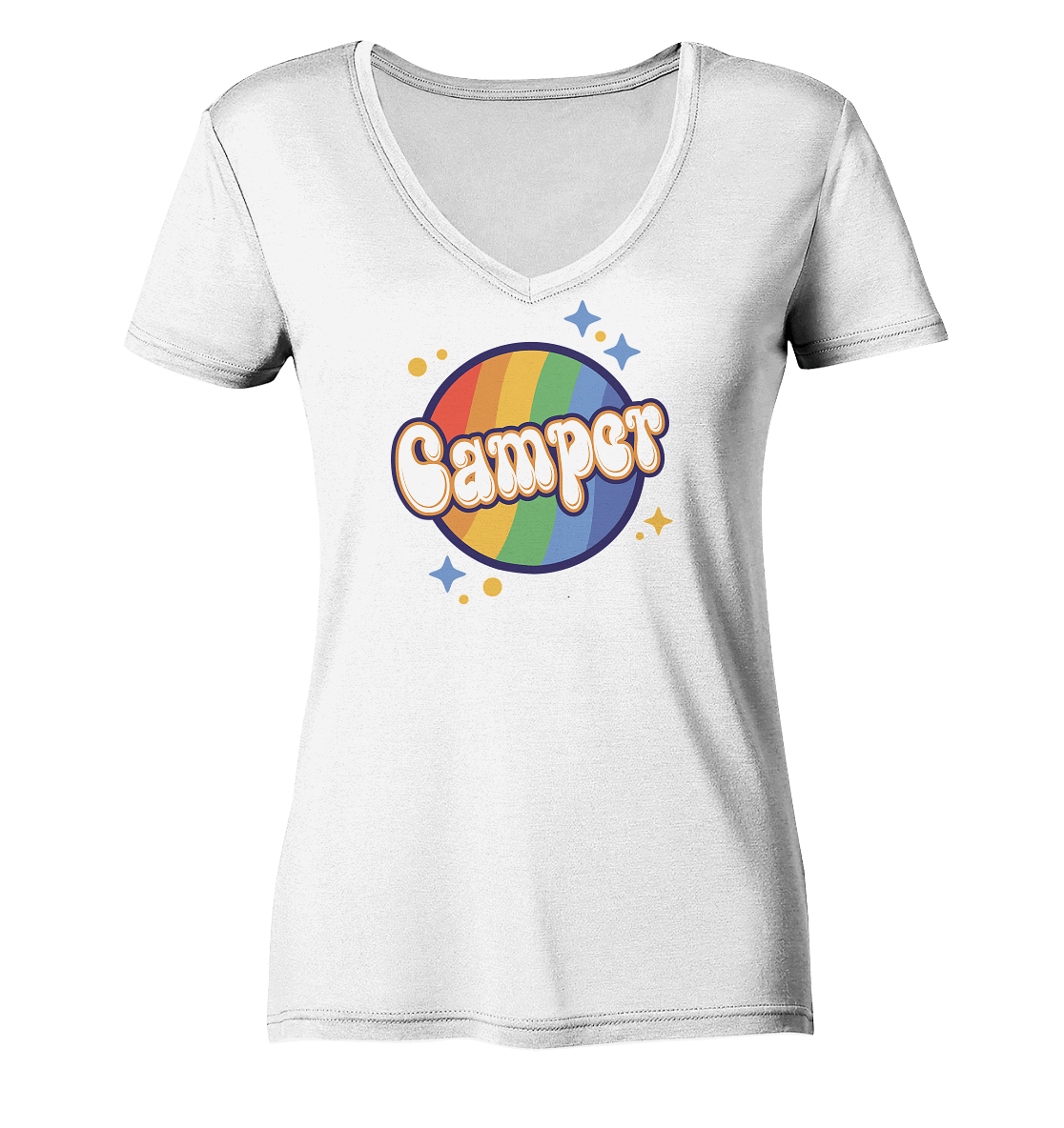 Pride LGBTQ Camper - Ladies Organic V-Neck Shirt