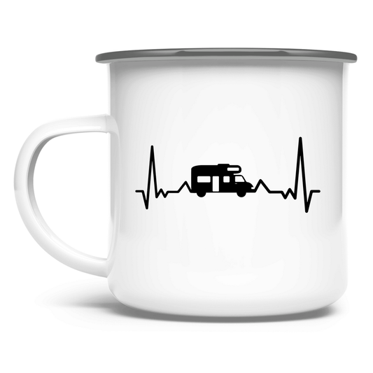 Herzschlag mit Wohnmobil - Emaille Tasse - Campingfamilie.de