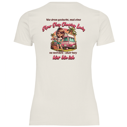 Super Sexy Camping Lady (Sekt) - Backprint Frauen Shirt - Campingfamilie.de