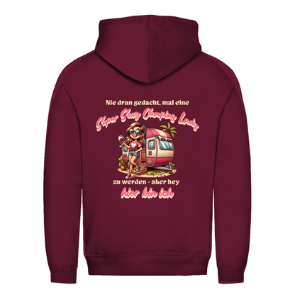 Super Sexy Camping Lady (Wein) - Backprint Frauen Hoodie - Campingfamilie.de