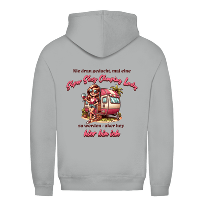 Super Sexy Camping Lady (Wein) - Backprint Frauen Hoodie - Campingfamilie.de