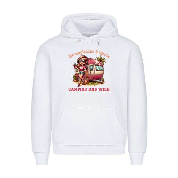 01a025e0-9213-7399-99f6-4e5f1b468824.png Die magischen 3 Worte – Camping und Wein - Hoodie für Camperinnen