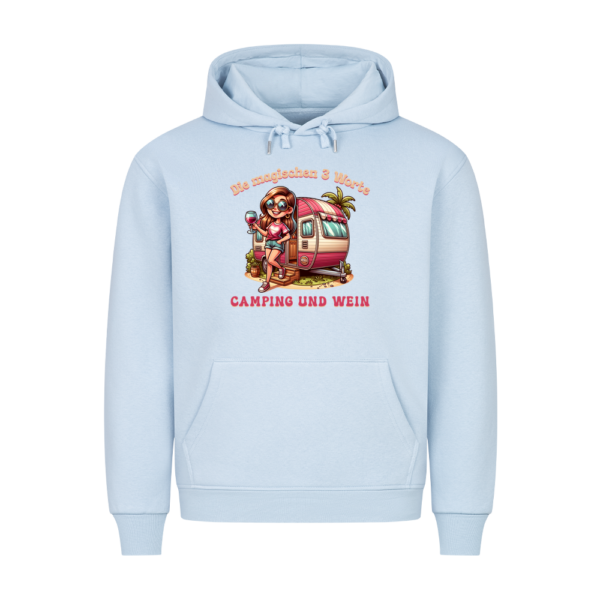 01a025e0-9282-722e-b6dd-bc9191483570.png Die magischen 3 Worte – Camping und Wein - Hoodie für Camperinnen