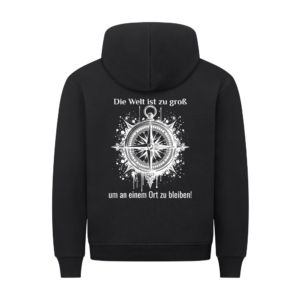 Die Welt ist zu groß, um an einem Ort zu bleiben - Backprint Hoodie für Camper
