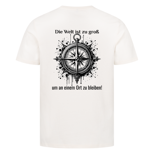 01a02db2-1a06-7463-bb5e-b2ad5d7a620f.png Die Welt ist zu groß, um an einem Ort zu bleiben- Backprint Shirt für Camper