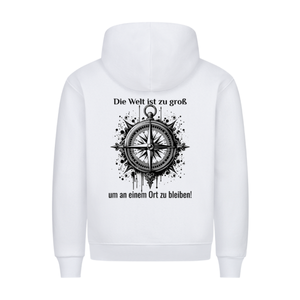 Die Welt ist zu groß, um an einem Ort zu bleiben - Backprint Hoodie für Camper