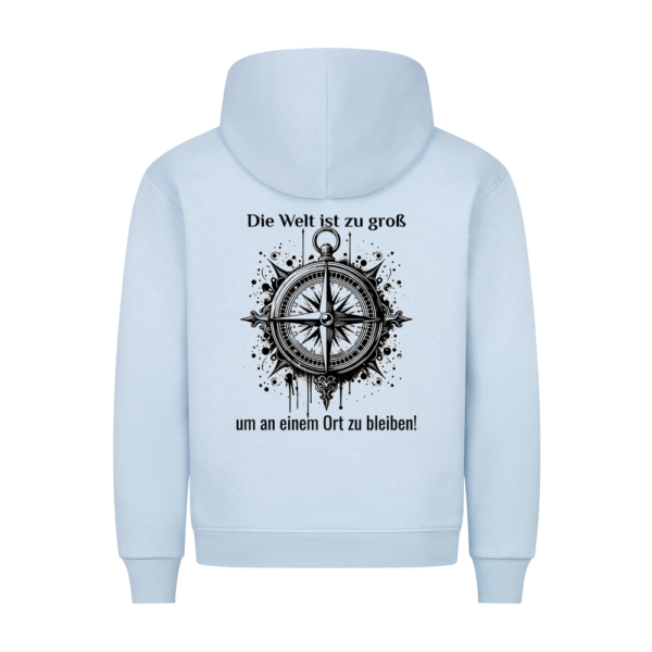 Die Welt ist zu groß, um an einem Ort zu bleiben - Backprint Hoodie für Camper