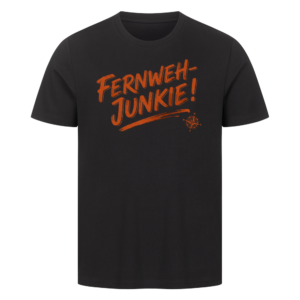 Fernweh-Junkie - Vintage Brush Lettering mit Kompass | Shirt für Camper