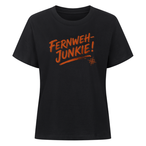 01a0ba0e-cac1-735c-a24a-7ddfe69a4f1b.png Fernweh-Junkie - Vintage Brush Lettering mit Kompass | Shirt für Camperinnen