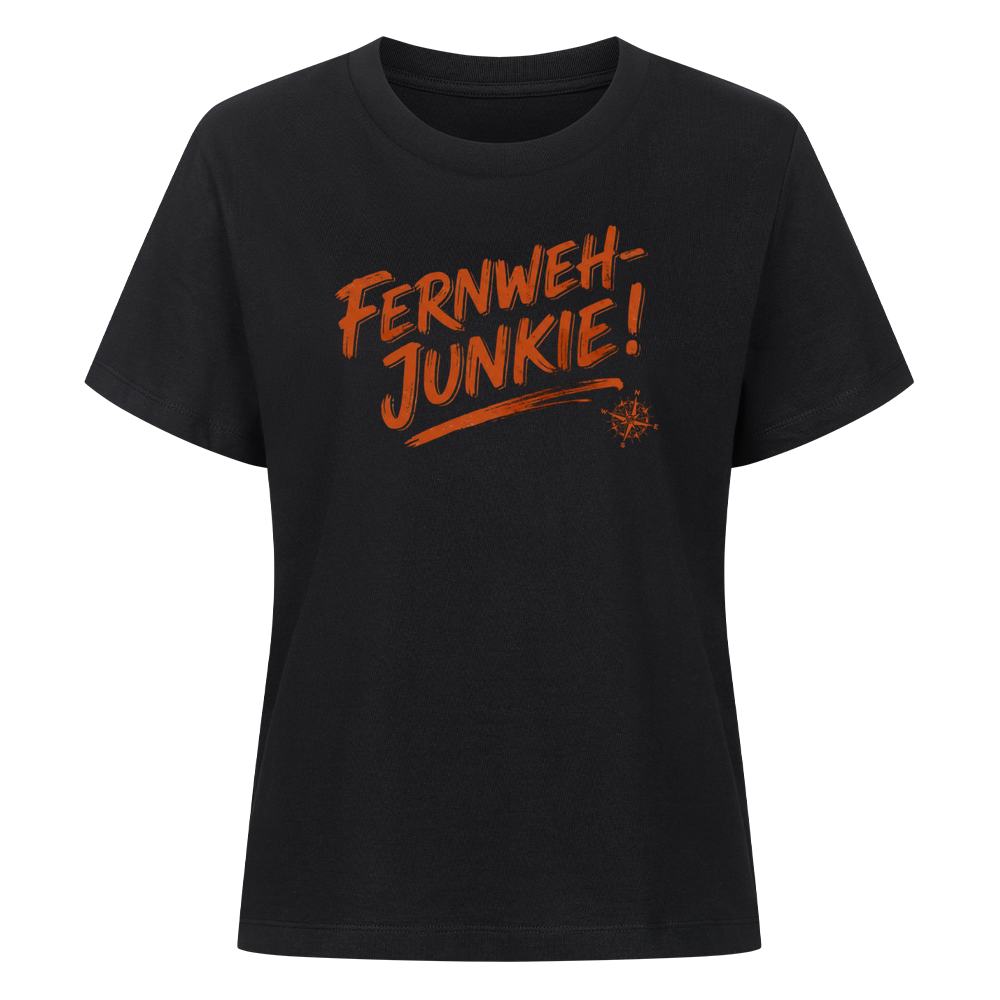 Fernweh-Junkie – Vintage Brush Lettering mit Kompass | Shirt für Camperinnen