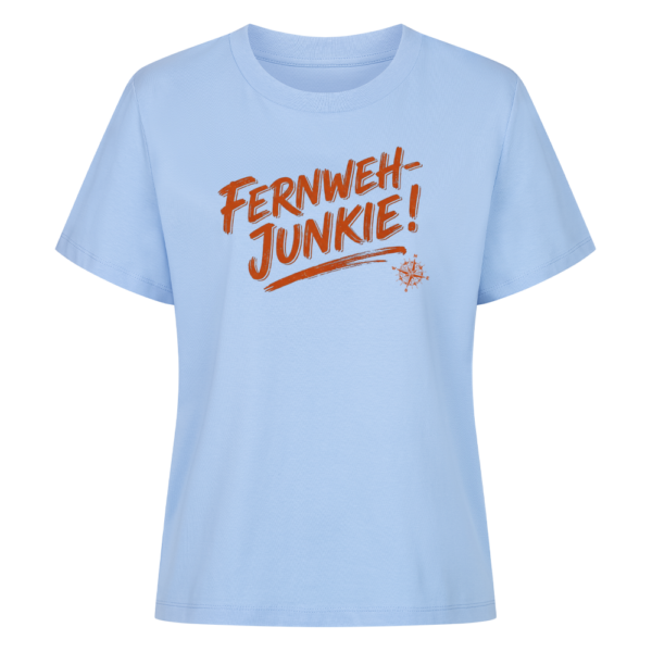01a0ba0e-caf8-72f2-a999-54aa5ad55865.png Fernweh-Junkie - Vintage Brush Lettering mit Kompass | Shirt für Camperinnen