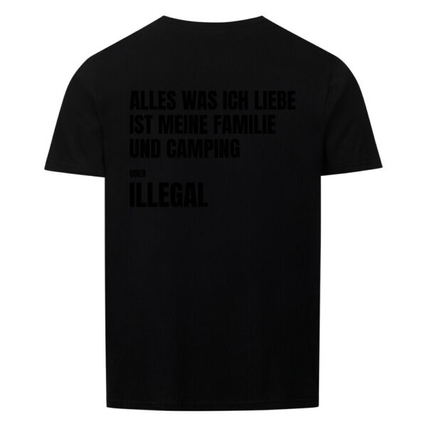 Alles was ich liebe ist meine Familie und Camping – T-Shirt (Backprint)