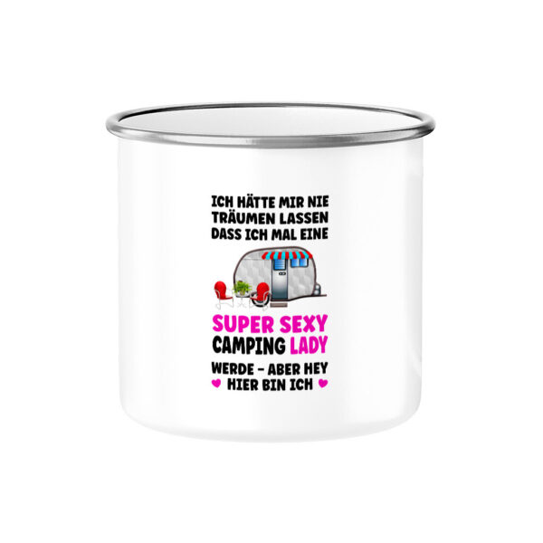 6a79c2e4c1614.jpg Super Sexy Campinglady | Emaille Tasse für Camperinnen