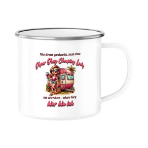 Super Sexy Camping Lady - Emaille Tasse für Camperinnen