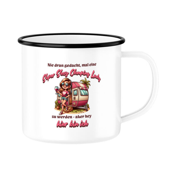 Super Sexy Camping Lady - Emaille Tasse für Camperinnen