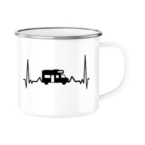 Herzschlag mit Wohnmobil - Emaille Tasse für Camper