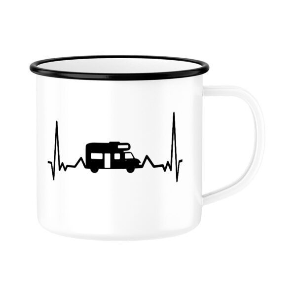 Herzschlag mit Wohnmobil - Emaille Tasse für Camper