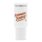 Fernweh-Junkie - Vintage Brush Lettering mit Kompass | Thermobecher für Camper