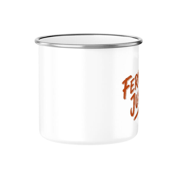 Fernweh-Junkie - Vintage Brush Lettering mit Kompass | Emaille Tasse für Camper